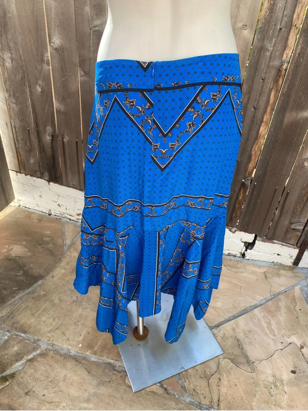 GANNI Sandwashed Silk Electric Blue Asymmetrical  Hem Skirt size XL